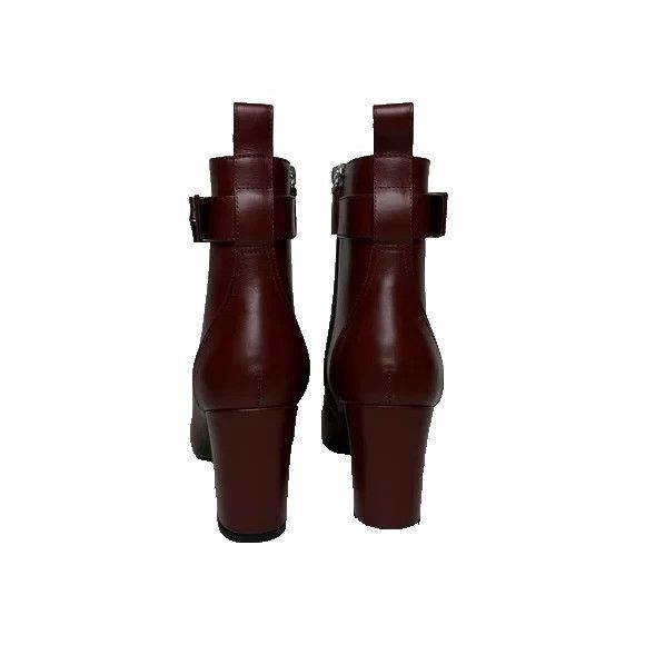 New Longchamp Burgundy/Brown Leather Ankle Boot Bootie with Heel Size41 US 10 - Picture 3 of 6